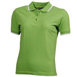 JAMES & NICHOLSON Damen Poloshirt Pique, hellgrün/weiß, XL
