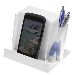 Smartphone-/Tabletständer mit Zettelbox, transparent/weiß