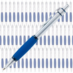 Werbe-Set: 100 LANCE®  Metall-Kugelschreiber Rubber-Grip, inkl. Druck, blaue Mine, silber/blau