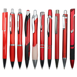 Muster-Set Kunststoff Kugelschreiber Rot, 9 Modelle, rot