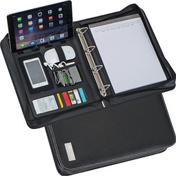 A4 Schreibmappe aus Lederfaserstoff mit Ringbuchmechanik, schwarz