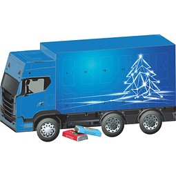 Adventskalender LKW,  Alpenmilch-Schokotäfelchen, LED Tanne