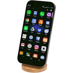 Alcor Klappbare magnetische Smartphonehalterung aus recyceltem Kunststoff mit Bambusdetails, schwarz