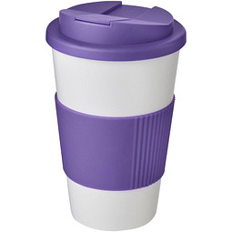 Americano® 350 ml Isolierbecher mit Schutzring & auslaufsicherem Schraubverschluss, weiß/lila