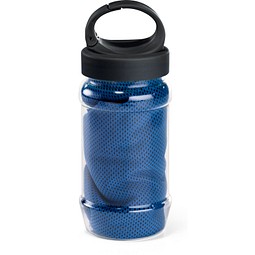 ARTX PLUS. Sporthandtuch aus Polyamid und Polyester mit Flasche (440 mL) aus PP und PET und einem integrierten Karabinerhaken am Deckel, Königsblau