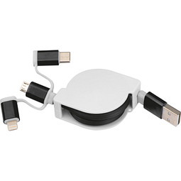 Ausziehbares Ladekabel 3in1, schwarz