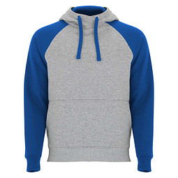 Badet zweifarbiger Kapuzenpullover Unisex, heather grau / royalblau, 3XL