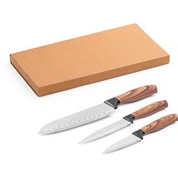 BAHARAT. Set aus 3 Küchenmessern mit Edelstahlklinge und ergonomischem Griff, Natur