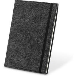 BALDWIN. A5 Notizblock mit Umschlag aus recyceltem Filz (100% rPET) und linierten Seiten aus 100 % Recyclingpapier, Dunkelgrau