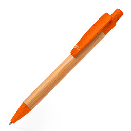 Druckkugelschreiber Sydor aus Bambus und Weizenstroh, blaue Mine, orange