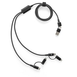 BERTOZZI. Superschnelles 6-in-1-USB-Kabel aus recyceltem Aluminium (20 %) und recyceltem PET (4 %), Schwarz