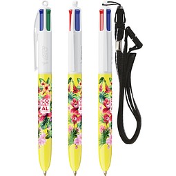 BIC® 4 Colours® Kugelschreiber + Umhängeband Weiß/Gelb