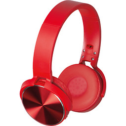 Bluetooth Kopfhörer mit Metallplatten auf den Ohrmuscheln, rot