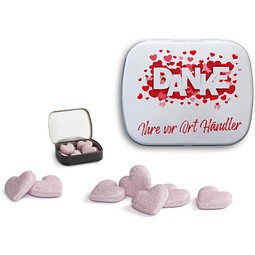 Brauseherzen in Mini Nostalgiedose, 16 g, weiß-matt, inkl. Druck