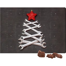Classic Wand Adventskalender, Querformat, gefüllt mit Friedel Schokolade, Schraubenschlüssel-Tanne