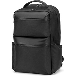 COPENHAGEN. Wasserabweisender Rucksack aus recyceltem Twill mit zwei großen Fronttaschen, 17'3 Zoll, Schwarz