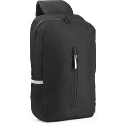 DELFOS. Rucksack mit einem Schultergurt aus 300D recyceltem Polyester und 600D recyceltem Polyester, mit 210D-Futter aus recyceltem Polyester, Schwarz