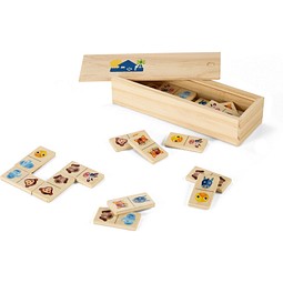 DOMIN. Domino-Spiel aus Holz mit 28 Tierfiguren, Naturhell