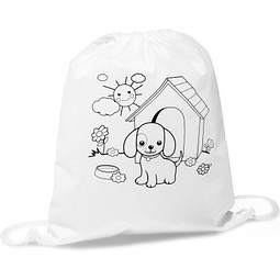 DRAWS. Kinder-Kordelbeutel zum Ausmalen (80 g/m²), Weiß