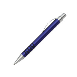 Druckkugelschreiber Porto, blaue Mine, Blau-Metallic