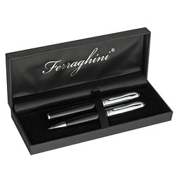Ferraghini Metall-Schreibset, blaue Mine, schwarz/silber
