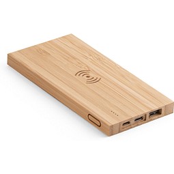 FITCH. Powerbank 5'000 mAh mit 5W wireless Ladegerät aus Bambus, Natur