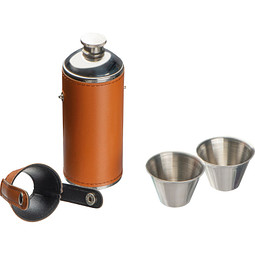 Flachmann aus Edelstahl mit 2 Pinchen, braun