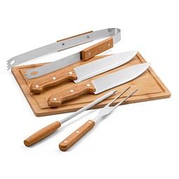 FLARE. Grill-Set aus Holz und Edelstahl, 5-teilig, Schwarz