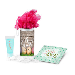 SPA Dose Ostern, das Nest in der Dose, Etikett Frohe Ostern - EierHasen