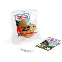 Glückskekse mit Werbekärtchen, 7 g, Natur, Folie transparent, inkl. Druck
