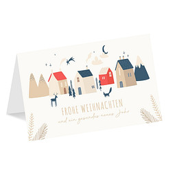 Grußkarte Weihnachten, Motiv Weihnachtsdorf, Danke an Mitarbeiter