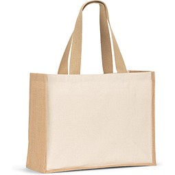 HELSINQUE. Tasche aus Canvas (320 g/m²), mit Boden und Seiten aus laminierter Jute (350 g/m²) in Naturtönen, Natur