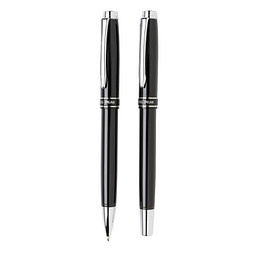 SWISS PEAK® Schreibset Heritage, blaue Mine, schwarz/silber