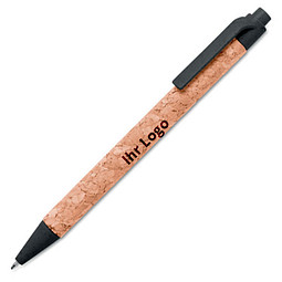 Kugelschreiber aus Kork und Weizenstroh, blaue Mine, schwarz