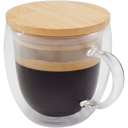 Lenora 250 ml Glasbecher mit Bambusdeckel, transparent klar
