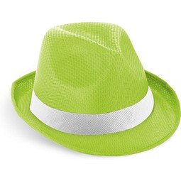 MANOLO POLI. Hut aus PP mit weißen Band aus Polyester, Hellgrün