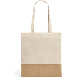 MERCAT. Tasche aus 100% Baumwolle (160 g/m²) mit Details aus Jute-Imitat, Natur