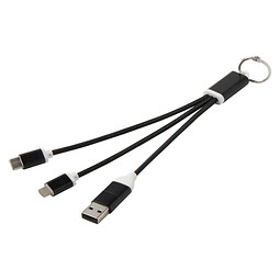 Metal 4-in-1 Ladekabel aus recyceltem Aluminium mit Schlüsselanhänger, schwarz