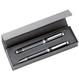 Metall-Drehkugelschreiber Schreibset Carbon, schwarze Mine, schwarz