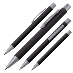 LANCE® Softtouch Metallkugelschreiber Abu-Dhabi, Beschläge silber matt, blaue Mine, schwarz