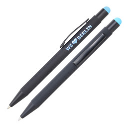 LANCE® Metall-Touchkugelschreiber, schwarz/blau, farbige Glanzgravur in blau