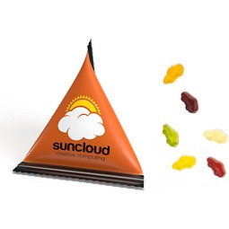 Mini Tetraeder Fruchtgummi, 10 g, Auto, Folie weiß, inkl. Druck
