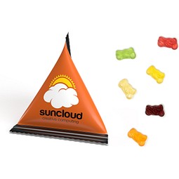 Mini Tetraeder Fruchtgummi, 10 g, Motorrad, Folie transparent, inkl. Druck