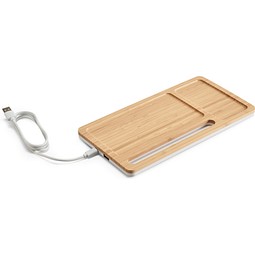MOTT. Schreibtisch-Organizer mit 15W wireless Ladegerät aus Bambus und ABS, Natur