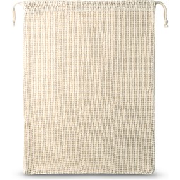 NAPOLI. Beutel aus 100% Baumwolle (120 g/m²) mit Netzgewebe auf der Vorderseite (100 g/m²), Naturhell