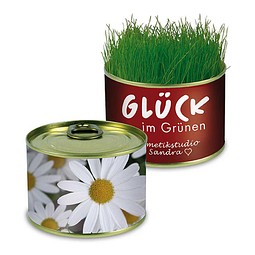 Natur-Konserve mit Samen, Margerite, 1-seit. Druck