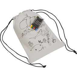 Non-Woven-Kordeltasche inkl. Wachsmalstiften, weiss