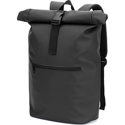 PORTLAND. Roll-Top-Rucksack aus PU mit Laptopfach, 16“, Schwarz