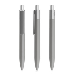 prodir® Druckkugelschreiber DS4 Soft Touch PRR Push, blaue Mine, delfingrau/silber satiniert