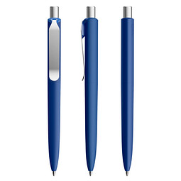 prodir® Druckkugelschreiber DS8 Soft Touch PSR Push, blaue Mine, klassikblau/silber satiniert